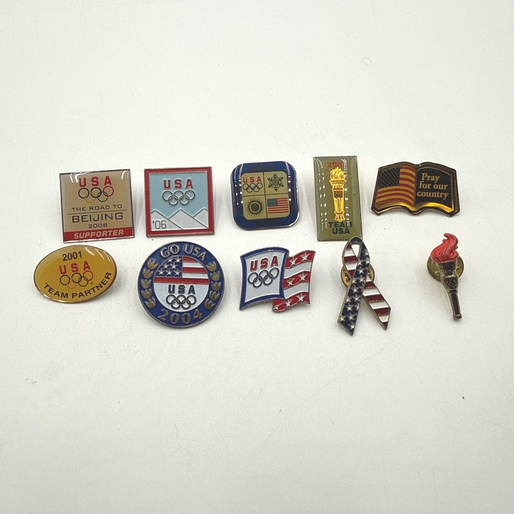 Vintage Team USA Olympic Pin Lot 2002 2004 2006 2008 Patriotic Flag 10pc Aminco